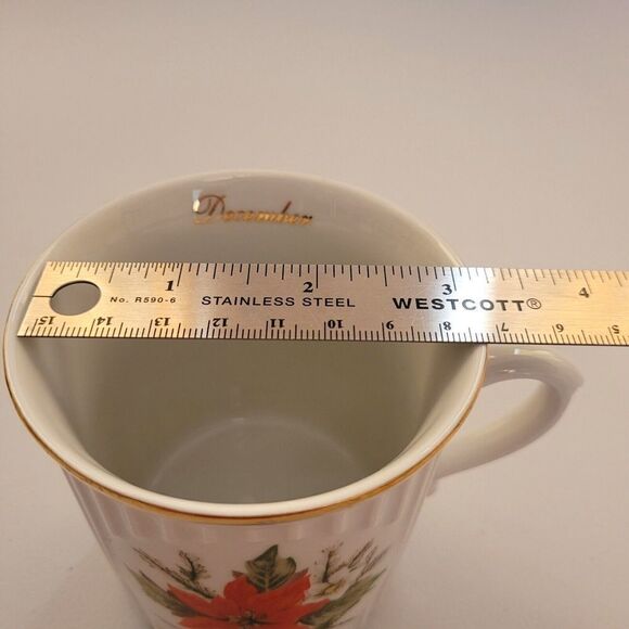 Original Czechoslovakia Crown D DECEMBER Flower of The Month POINSETTIA Mug Cup - Picture 6 of 8